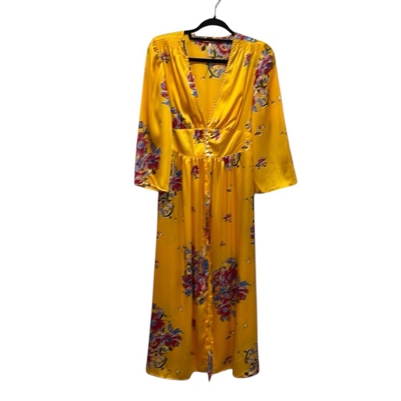 Free People Alexa yellow floral duster jacket in maxi length size XS - Picture 3 of 10
